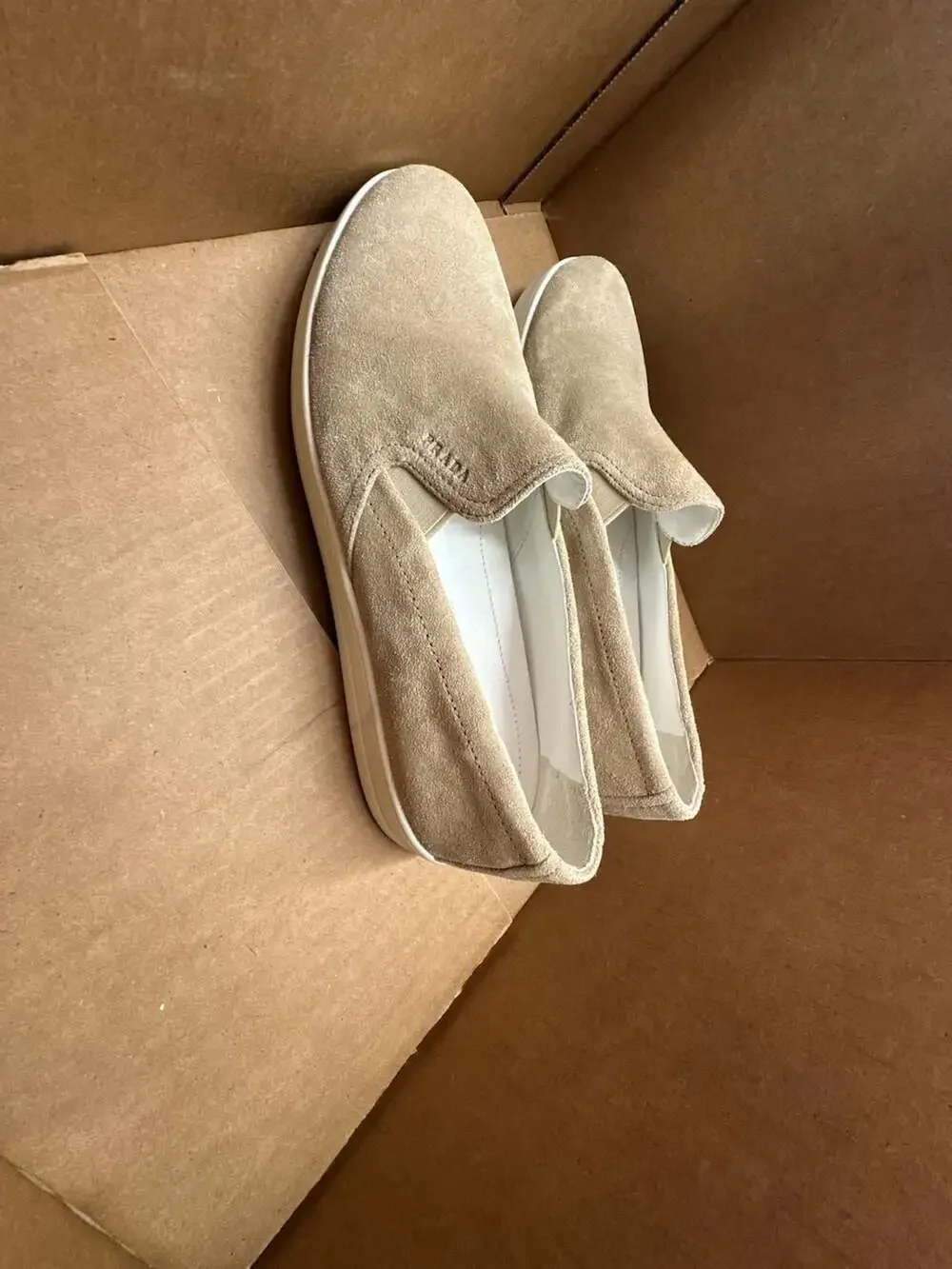 Prada Beige Suede Slip-On Loafers Sneakers Size 40.5